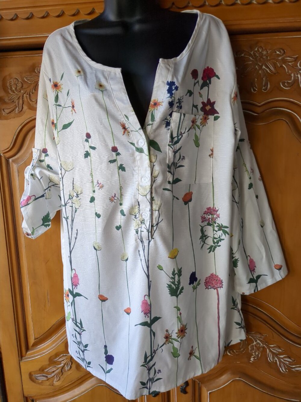 L Oversized Floral Long Sleeve Tunic Top - Picture 2 of 9